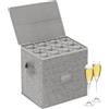 Kukikan Set di 1 contenitore per calici da champagne, impilabile, con coperchio rigido (coperchio/lati/base), accessori per trasloco, per 12 bicchieri di cristallo, altezza 30 cm