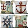 Aoihrraan 41x41cm Confezione da 4 Retrò Nautico Vela Copricuscini Divano Ancora Navigazione Bussola Barca A Vela Federe Per Cuscini Decorazione Lino Ragazzo Camera Da Letto Interno All'Aperto Divano