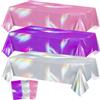 QUERICKY Set da 3 Tovaglie Iridescenti a Tema Kpop, Tovaglia Rettangolare Olografica Viola, Rosa, Argento, Copritavolo Laser per Decorazioni di Feste di Compleanno, Forniture per Feste a Tema Sirena, 274x137cm