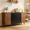 VIEKOS Credenza da cucina in truciolato, colore noce e nero, grande portata, per sala da pranzo, con 4 ante, scomparti separati, ampio armadio, 160 × 35 × 80 cm