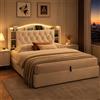 YGHQAP Letto Contenitore Matrimoniale 140x200 cm, Letto Baule con LED e Ricarica wireless, Letto imbottito con Contenitore e Testiera, Rete a Doghe in Legno, velluto, Senza Materasso (Beige B, 140x200)