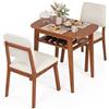COSTWAY Set Tavolo e 2 Sedie in Legno da Pranzo (Ciliegio) | con Ampio Piano, Portabottiglie e Sedie Imbottite con Schienale Inclinato per Sala da Pranzo, Balcone e Soggiorno