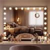 CLP Specchio Trucco Norlina 80x60 cm con Luci LED Dimmerabili, 3 Modalita di Illuminazione e USB. Specchio Hollywood da Parete o da Tavolo | Colore Nero