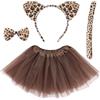 DIELIANHUA 4 PCS Leopardo Set Travestimento, Costume Leopardo Bambina Donna, Orecchie da Leopardo, Coda, Papillon, Tutu Gonna, Costume Leopardo Accessori per Carnevale Halloween Cosplay Feste