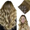 hotbanana Extension Capelli Veri Clip 80g 30cm 7pcs | Balayage Castano Scuro a Castano Chiaro e Biondo Cenere Extension Capelli veri Dritto Remy Umani Naturali Capelli Extensions