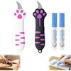Quorumsg 2 Pezzi Cat Paw Box Cutter, Multiuso Cutter di Scatola Della Zampa di Gatto, Coltello a Forma di Artiglio di Gatto Retrattile, Omaggio Eraser Etichetta Termica per Scatole, Buste, Lettere