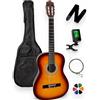 AMROVA Confezione Chitarra Classica 4/4 per Mancino (Adulto) 10 Accessori Corte Video e CD (Sunburst)