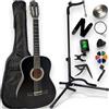 AMROVA Confezione chitarra classica 4/4 per mancino (adulto) supporto chitarra + supporto piede + 9 accessori cortile video e CD (nero)