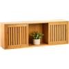 Relaxdays Scaffale pensile, 2 ante scorrevoli, 3 scomparti, bambù, naturale | 33x92,5x20 cm, soggiorno/cucina/corridoio