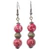 ThurColas Orecchini da donna in diaspro imperiale rosso e perline tibetane bronzo antico