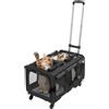 Duoruameng Trasportino gatti 2 in 1 con trolley e ruote, trasportino gatto per 2 animali domestici, traspirante, portatile, per gatti e cani di piccola taglia, fino a 10 kg (nero)