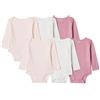 Amazon Essentials Body in Cotone a Maniche Lunghe Unisex - Bimbi 0-24, Confezione da 6, Multicolore, 3-6 mesi