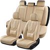 Coverado Set completo di coprisedili per auto, in nappa, impermeabili, con supporto lombare, universali, adatti per la maggior parte delle auto, SUV, camion (beige)