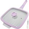 RANX INGST Bistecchiera con Rivestimento in Ceramica 26 x 24 cm con Coperchio, Viola | Padella Griglia con Maniglia Rimovibile, Padella Griglia per Induzione