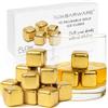 FLOW Barware 10 Oro pietre per whisky in oro realizzate in acciaio inossidabile Ice Cube Chilling Stone Rocks, cubetti di ghiaccio in metallo riutilizzabili per whisky, vino e gin e bevande toniche di FLOW Barware