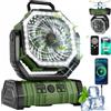 Generic Ventilatore da campeggio ricaricabile, F6 20000 mAh, ventilatore portatile per esterni con lanterna LED, alimentato a batteria senza fili, gancio per appendere a 360°, ventilatore da scrivania a 4