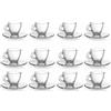 HOMEA Set 6/12 Tazzine da Caffè in Vetro con Piattino 95cc Bicchieri Espresso Trasparenti - Servizio Caffè Elegante Lavabile in Lavastoviglie, Tazzina per Espresso per Casa Ufficio
