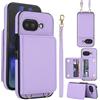 Generic Custodia a portafoglio in pelle per Google Pixel 10A con 4 slot per carte e 2 slot per contanti, cinturino staccabile e corda a tracolla, blocco rotante, blocco RFID e copertura antiurto (viola)