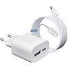 PUQAKE Caricatore USB C 25W 2-Porto PD&QC3.0 Alimentatore con 2M Cavo per iPhone | Multipla Spinotto USB A&USB C Caricabatterie Rapido Super per Galaxy S26 S25 S24 S23 S22 S21 S20 A57, iPhone 17 16 15
