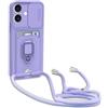 YFSYLL Cover Compatibile con iPhone 16 Plus con Cordino,Custodia con Cordino Silicone Cover,Protezione Fotocamera,360°Anello Supporto,Porta Carte,Viola