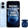XIAOMI Redmi Note 17 Pro 5G,Smartphone 8+512GB,6,83 1.5K AMOLED 120Hz,Batteria 8340mAh Ricarica 67W,Fotocamera 50MP OIS+Ultra‑grandangolare,Snapdragon 6s Gen 4,IP68,Blu,Cuffie blu incluse