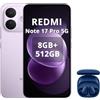 XIAOMI Redmi Note 17 Pro 5G,Smartphone 8+512GB,6,83 1.5K AMOLED 120Hz,Batteria 8340mAh Ricarica 67W,Fotocamera 50MP OIS+Ultra‑grandangolare,Snapdragon 6s Gen 4,IP68,Viola,Cuffie blu incluse