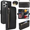 Lipvina Custodia Portafoglio con Cerniera per iPhone 12 Pro Max / 13 Pro Max, Cover Antiurto con Porta Carte Integrato, Cordino Regolabile, Design Elegante - Protezione 360° per Donna - Nero