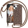 Coiwxmoi Custodia per iPhone 14/iPhone 13 con Nastro Leopardato,Nero | Motivo con Catena,Custodia Protettiva da Appendere con Cordino,Silicone TPU per iPhone 13/14 6.1
