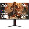 AOC Q27GAZDV 27'' OLED Gaming Monitor (QD-OLED), 1440p QHD 2560x1440, 240Hz, 0.03ms, HDMI 2.1, G-Sync Compatible, HDR True Black, Supporto regolabile in altezza, Hub USB, Q27GAZDV