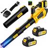 AKIBXK Soffiatore a Batteria, 5 Velocità Soffiatore Elettrico Senza Filo con Motore Brushless, 2 batterie da 4Ah/21V, 98.000 RPM, Velocità Aria 200 km/h, Portata Aria 900 m³/h, 2 Ugelli Intercambiabili