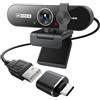 Landshine Webcam 4K con microfono Tripla Privacy Protezione USB PC Camera | Plug & Play USB-A e USB-C, rotazione a 360° e inclinazione di 90°, correzione automatica della luce, configurazione senza