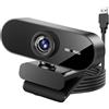 Synkris Webcam HD 1080P per PC con microfono Cancellazione del rumore Copertura della privacy Obiettivo grandangolare Correzione automatica della luce Plug & Play USB per conferenze Zoom Skype