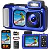 MaxMango 49FT Fotocamera Subacquea 8K WiFi Impermeabile con Touchscreen 2,88 | Maxmango V08 Pro 90MP Fotocamera Digitale con Autofocus, Scheda 32GB, Antipolvere e Antiurto per Snorkeling e Viaggi, Blu
