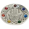 ROCKING GIFTS Mano di Fatima Hamsa Rotonda in Metallo Argentato con 7 Chakra, bruciaincenso Decorazione Etnica, 11 cm
