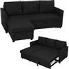HOMCOM Divano Letto 3 Posti con Chaise Longue Convertibile Grigio Antracite | Divano Angolare Estraibile, Vano Portaoggetti, 3 Cuscini Sfoderabili, Tessuto Effetto Lino, 192x148x86cm