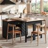 Merax Tavolo da bar allungabile con spazio portaoggetti, girevole a 360°, indipendente, effetto rovere, con ante patchwork, cassetti e ripiani regolabili, portabottiglie rimovibile