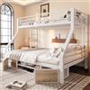 Henjda Letto a castello 90 x 200 cm + 140 x 200 cm, con ringhiera di sicurezza e scala, scarpiera, scomparti portaoggetti, per 3 persone, letto per bambini, letto per ragazzi, in metallo, senza