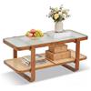 COSTWAY Tavolino Salotto in Vetro Temperato e Legno 105 x 50,5 x 45 cm | Tavolino da Caffè a 2 Livelli con Ripiano in Rattan, Tavolo Basso da Casa e Ufficio