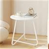 HDANI Tavolino Rotondo,Metallo Tavolino da Caffè Piccolo,Bianco | Moderno Comodino Moderno,Mini Tavolino da Salotto con Piano in Legno per Soggiorno,Camera,Spazi Ridotti,45x45x48,5cm
