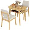 COSTWAY Set Tavolo e 2 Sedie in Legno da Pranzo (Naturale) | con Ampio Piano, Portabottiglie e Sedie Imbottite con Schienale Inclinato per Sala da Pranzo, Balcone e Soggiorno