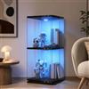 AZJSAHAH Vetrina in vetro con illuminazione a LED, colore nero, 1 anta e 2 ripiani