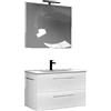 Mama Store ERA 100 - Mobile Bagno Sospeso 100 CM BIANCO ARTICO con Lavabo, Specchio e Lampada LED, L. 101 X P. 47 X H. 53 cm