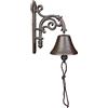 Relaxdays Campanella da Muro in Ghisa, Design Antico, Campana Decorativa con Corda, per Esterni, 19 x 10 x 17cm, Marrone