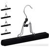 Relaxdays Set da 5 Grucce per Pantaloni, Legno, Rivestimento in Velluto Antiscivolo, Stampelle per Gonne, B: 25 cm, Nero