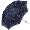 LCY - Ombrello da donna ricamato con pizzo, parasole anti-UV a doppio strato, ombrello pieghevole per sole/pioggia/neve, Blu, M