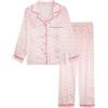 JiAmy Pigiama da bambina in raso, 2 pezzi, a maniche lunghe, con bottoni, con fiocco, morbido, età 7-14 anni, rosa, 13-14 Years