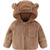 JiAmy Giacca in pile per bambini con cappuccio e orecchie da orso, calda giacca invernale per bambini e ragazze, cerniera intera con guanti pieghevoli