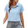 PASUDA Camicia Donna Estiva Camicetta Elegante Blusa Manica Corta da Donna Maglia Estiva Maglietta Casual Scollo a V con Bottoni Shirt Tinta Unita Classico Tops (Azzurro, L)