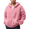 Generico Giacca Pile Uomo con Zip,Felpa Pile Teddy Uomo Maniche Lunghe con Cappuccio E Cerniera Intera Caldo Giacche Tinta Unita in Morbido Peloso Termica Cappotto Casual Invernale Outdoor
