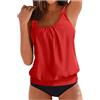 Generico Costume da Bagno Donna Due Pezzi Scollo a V Tankini Set Imbottito Reggiseno Set di Costumi da Bagno Tankini Sexy Push up Bikini Costumi Mare Vita Alta Beachwear Swimwear Spiaggia (Red #3, XL)